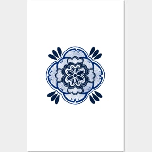 Blue and white florally Posters and Art